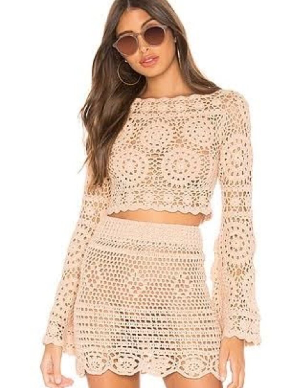 MAJORELLE petit   slides Share Harvest Crop Crochet  Top in Sand size XS/2